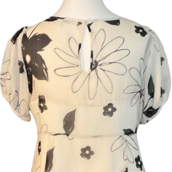 Sandra Angelozzi SILK unique ivory/cream tea length dress black floral sz 6 - Picture 9 of 16